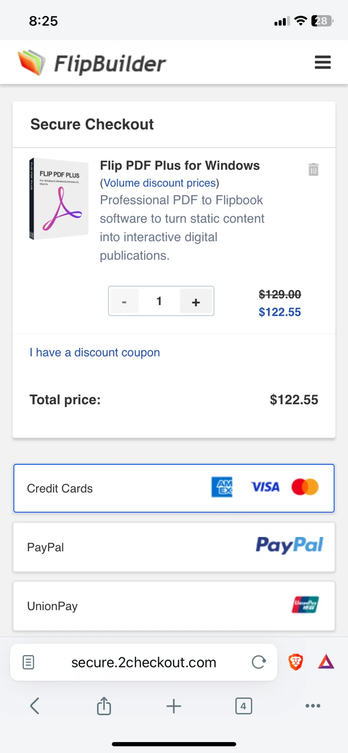 FlipBuilder checkout page showing FlipBuilder coupon code box | Screenshot taken by SimplyCodes community member on Jul 16, 2024