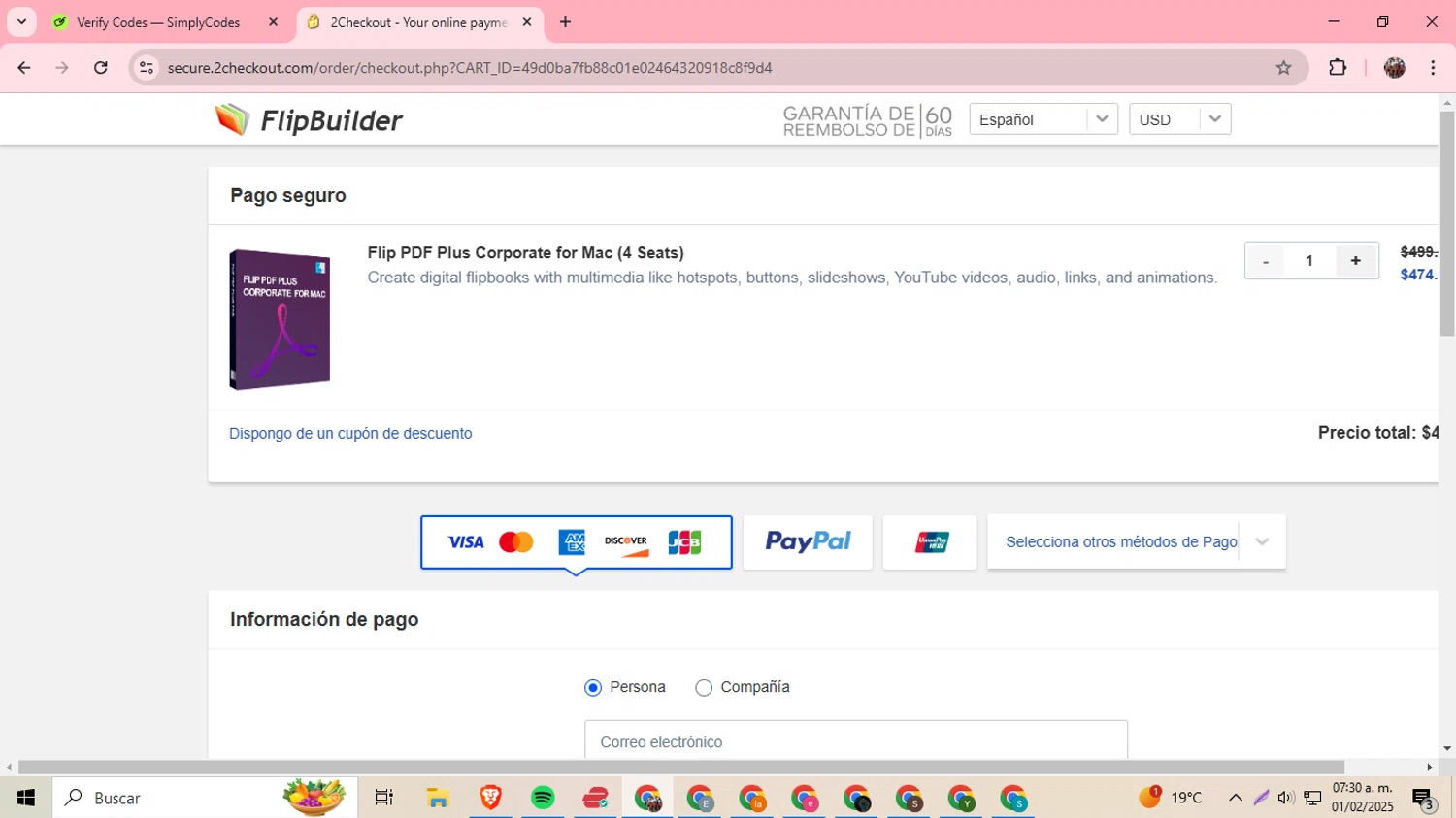 FlipBuilder coupon code screenshot showing code reseller5 applied at FlipBuilder checkout page. Uploaded by SimplyCodes community member BargainExpert9390 on Feb 1, 2025