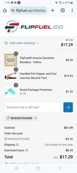 RICKIOUTDOORS coupon verification screenshot
