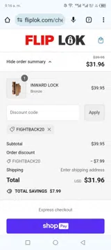 FIGHTBACK20 coupon verification screenshot