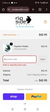 Flipside Wallets coupon verification screenshot