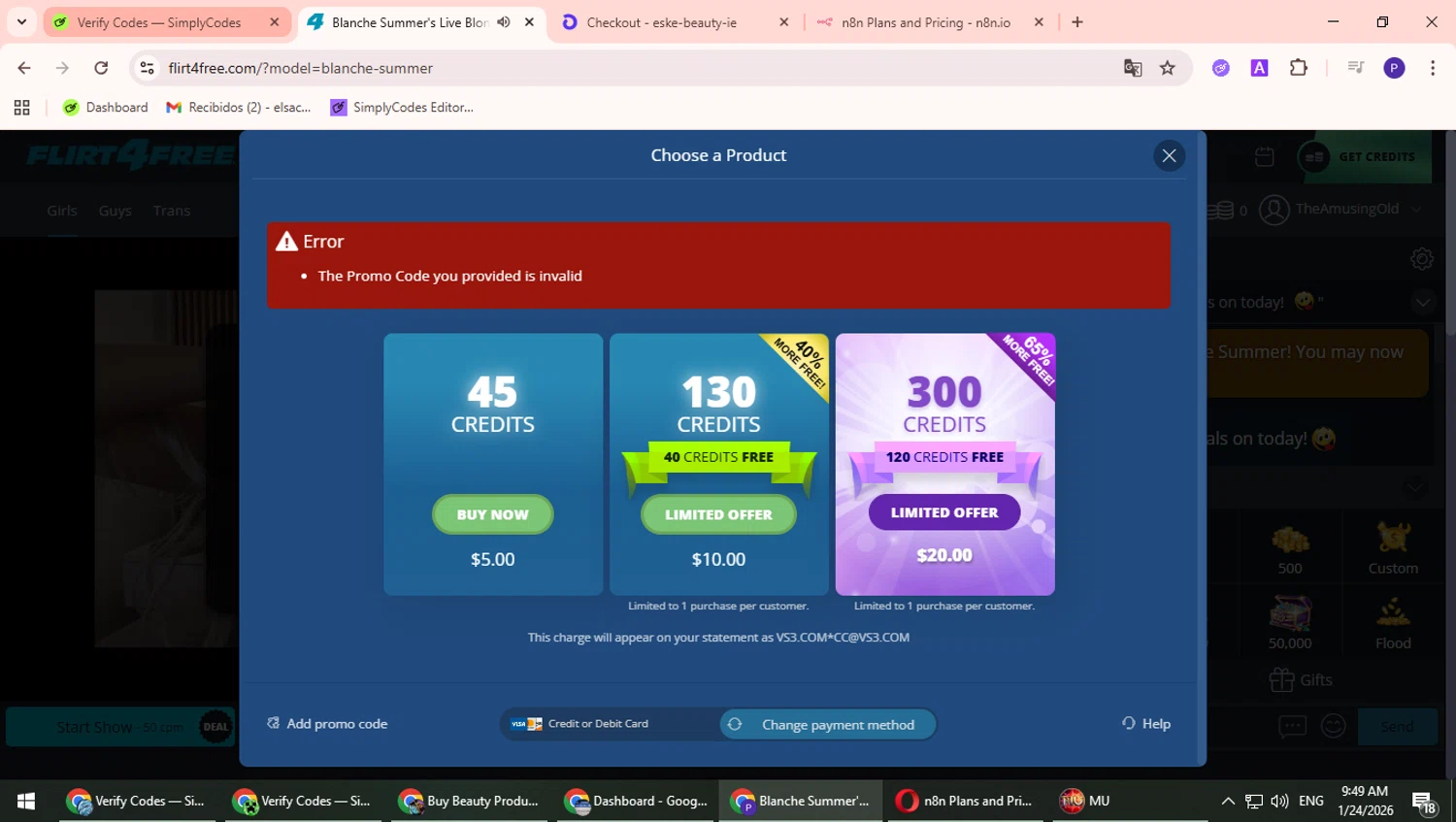 Flirt4Free promo code screenshot showing code 25% applied at Flirt4Free checkout page. Uploaded by SimplyCodes community member TrevorPhilips on Jan 24, 2026