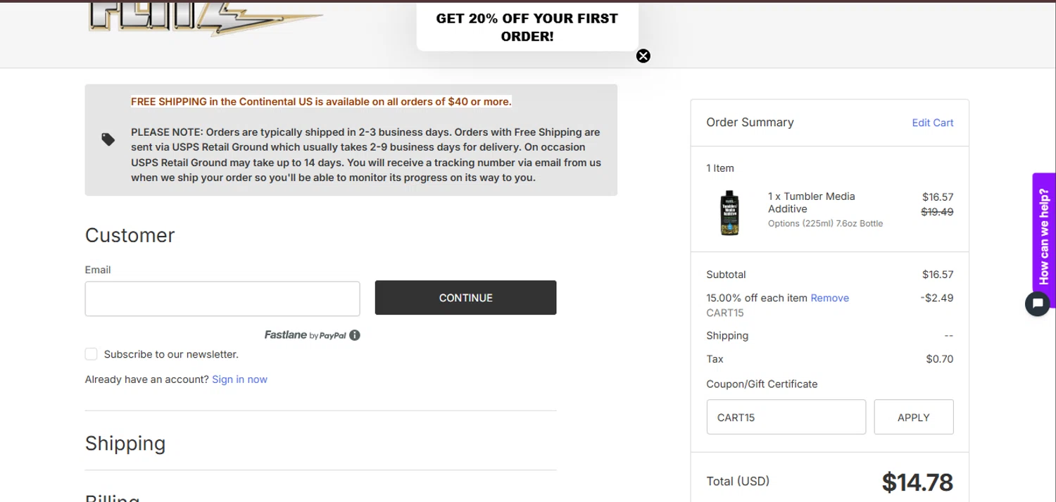 Flitz coupon code screenshot showing code CART15 applied at Flitz checkout page. Uploaded by SimplyCodes community member juanisaac on Sep 22, 2025