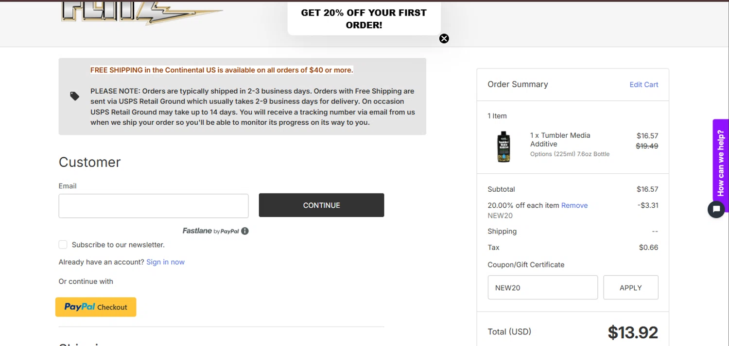 Flitz coupon code screenshot showing code NEW20 applied at Flitz checkout page. Uploaded by SimplyCodes community member juanisaac on Sep 22, 2025