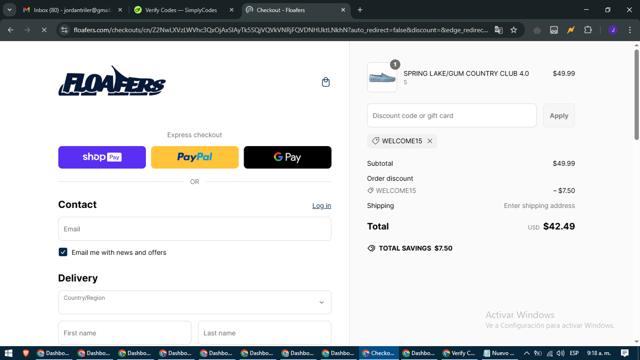Floafers checkout page showing Floafers promo code box | Screenshot taken by SimplyCodes community member on Mar 11, 2025