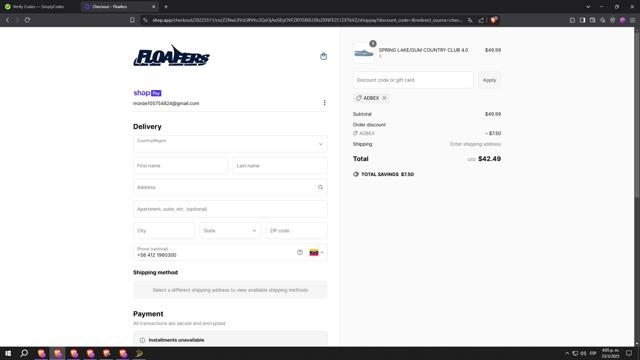 Floafers checkout page showing Floafers promo code box | Screenshot taken by SimplyCodes community member on Mar 23, 2025