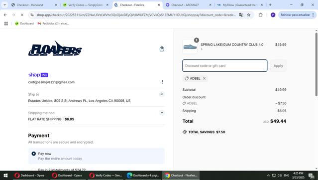 Floafers checkout page showing Floafers promo code box | Screenshot taken by SimplyCodes community member on Mar 23, 2025