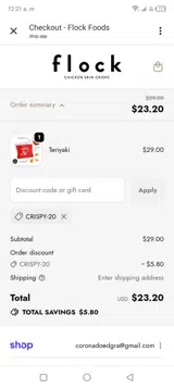 Crispy-20 coupon verification screenshot