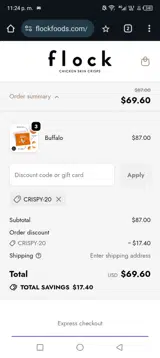 Crispy-20 coupon verification screenshot