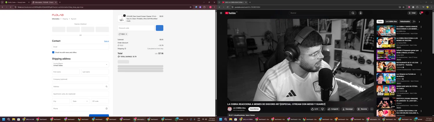 FLOLAB discount code screenshot showing code FB20 applied at FLOLAB checkout page. Uploaded by SimplyCodes community member CouponSage7331 on Nov 2, 2025
