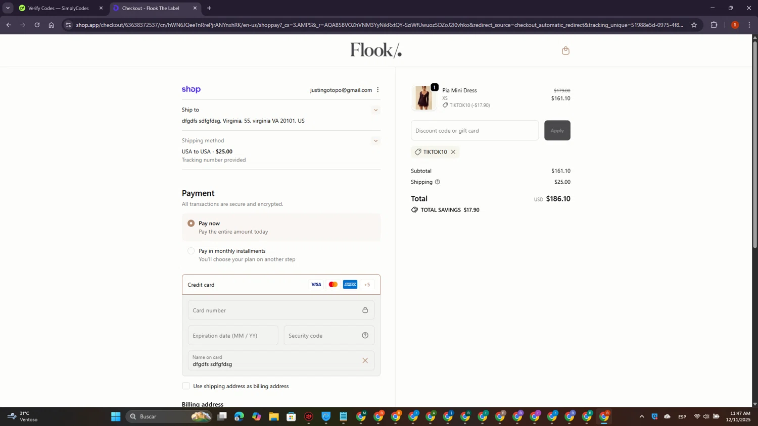 Flook The Label promo code screenshot showing code TIKTOK10 applied at Flook The Label checkout page. Uploaded by SimplyCodes community member MagnificentExpert2705 on Dec 11, 2025