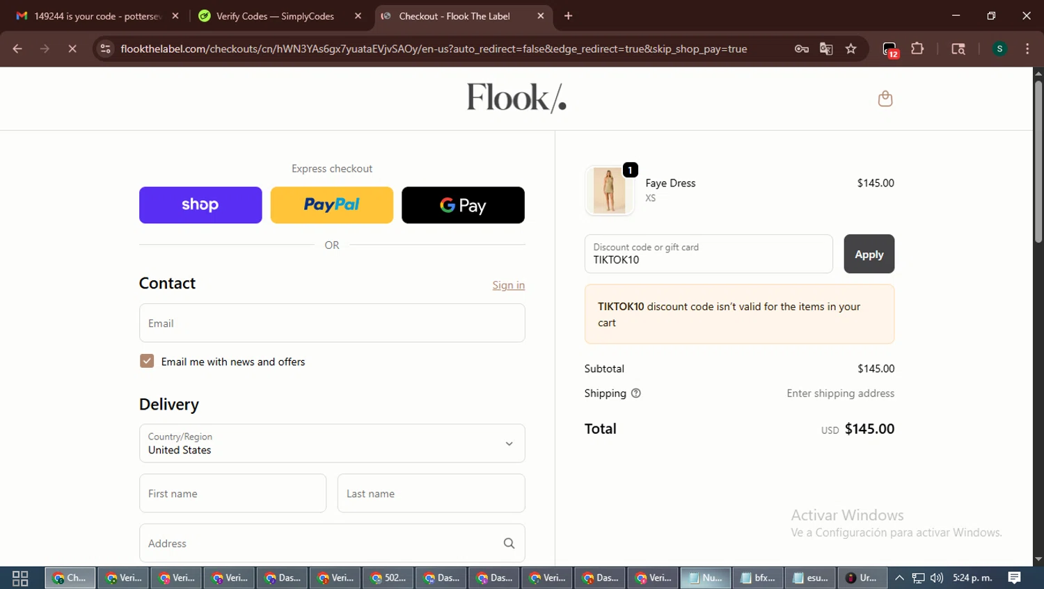 Flook The Label promo code screenshot showing code TIKTOK10 applied at Flook The Label checkout page. Uploaded by SimplyCodes community member ShrewdAce7935 on Sep 29, 2025