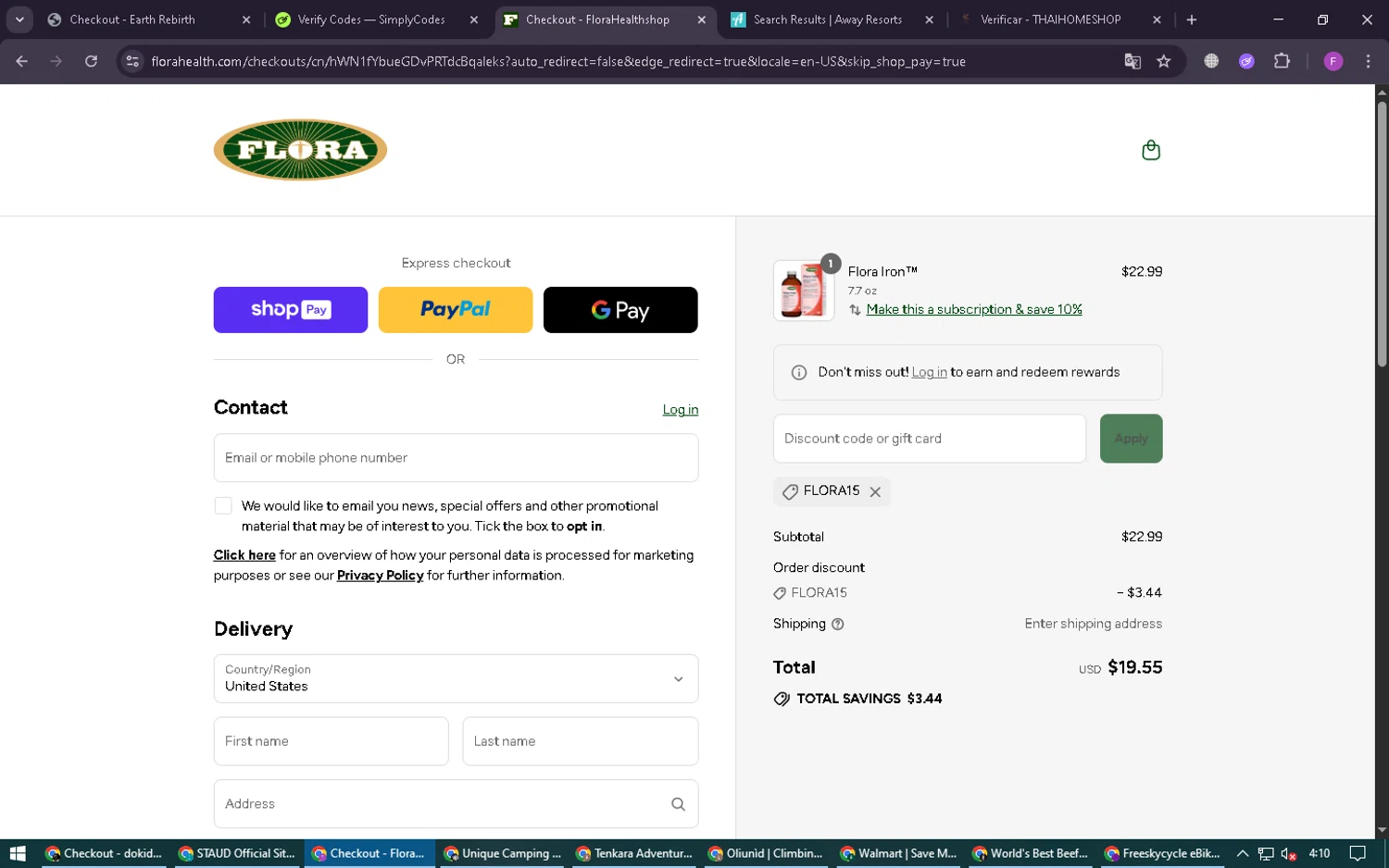 Flora discount code screenshot showing code flora15 applied at Flora checkout page. Uploaded by SimplyCodes community member CleverSpotter6431 on Aug 11, 2025