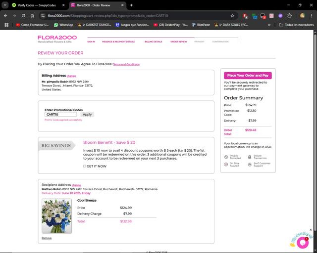Flora2000 checkout page showing Flora2000 promo code box | Screenshot taken by SimplyCodes community member on Jun 19, 2025