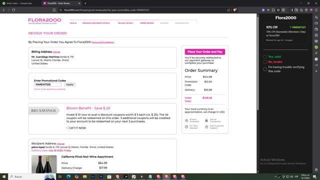 Flora2000 checkout page showing Flora2000 promo code box | Screenshot taken by SimplyCodes community member on Jul 15, 2025
