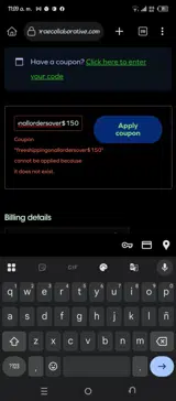 Freeshippingonallordersover$150 coupon verification screenshot
