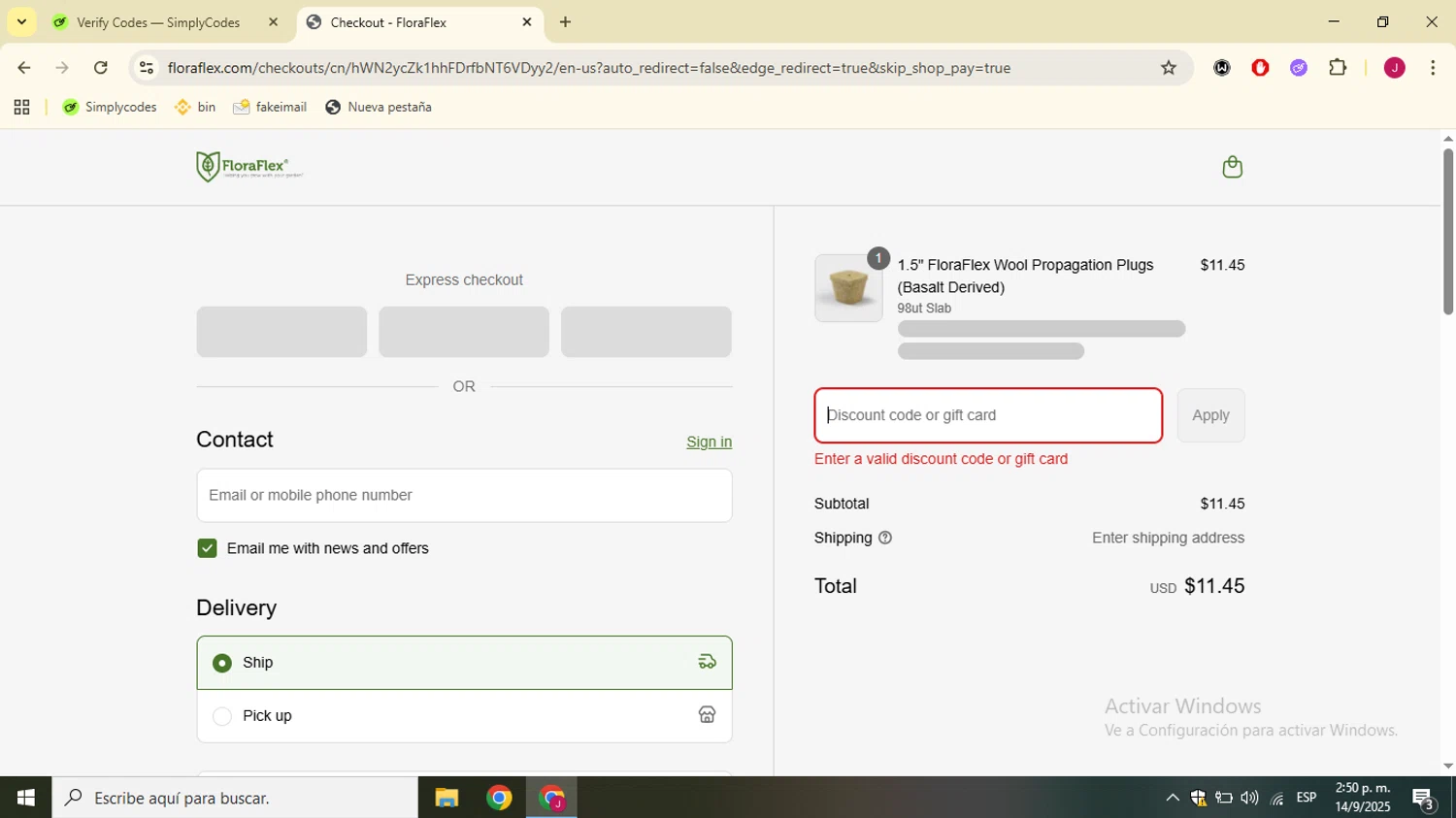 Flora Flex promo code screenshot showing code ZKS24ZRLCHPY applied at Flora Flex checkout page. Uploaded by SimplyCodes community member SavvyChaser3144 on Sep 14, 2025