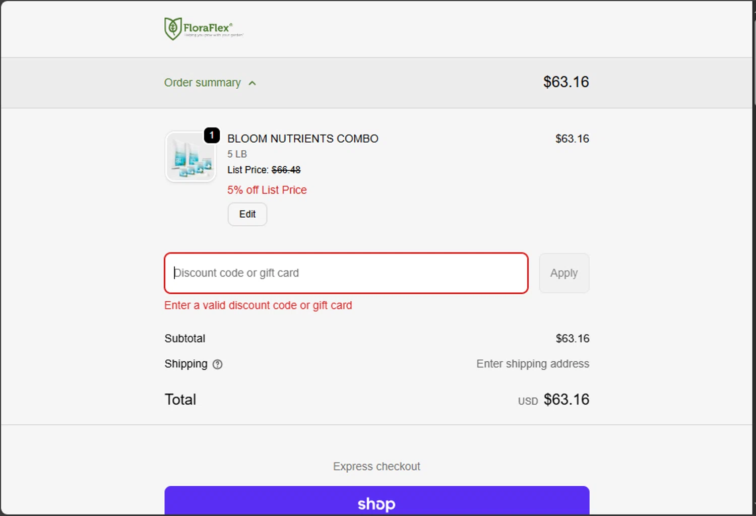 Flora Flex promo code screenshot showing code beantown10 applied at Flora Flex checkout page. Uploaded by SimplyCodes community member jupitera on Sep 27, 2025