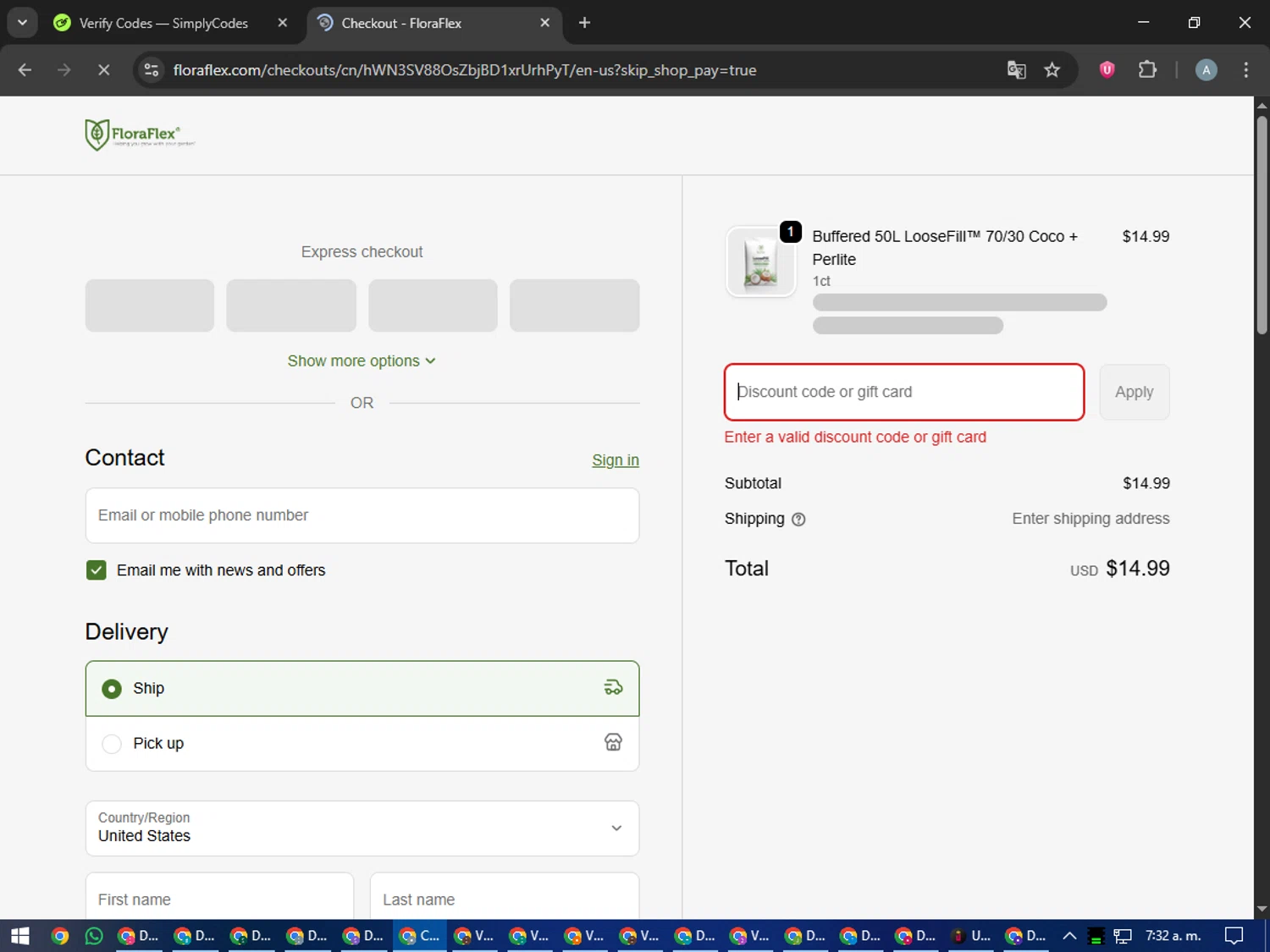 Flora Flex promo code screenshot showing code beantown10 applied at Flora Flex checkout page. Uploaded by SimplyCodes community member trippieredd on Sep 27, 2025