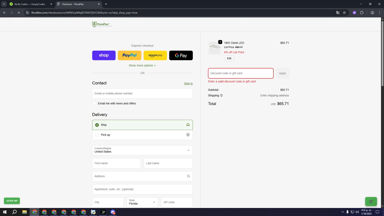 Flora Flex promo code screenshot showing code 420things applied at Flora Flex checkout page. Uploaded by SimplyCodes community member kkkkkkkkkkkkkkkkkkkk on Oct 1, 2025