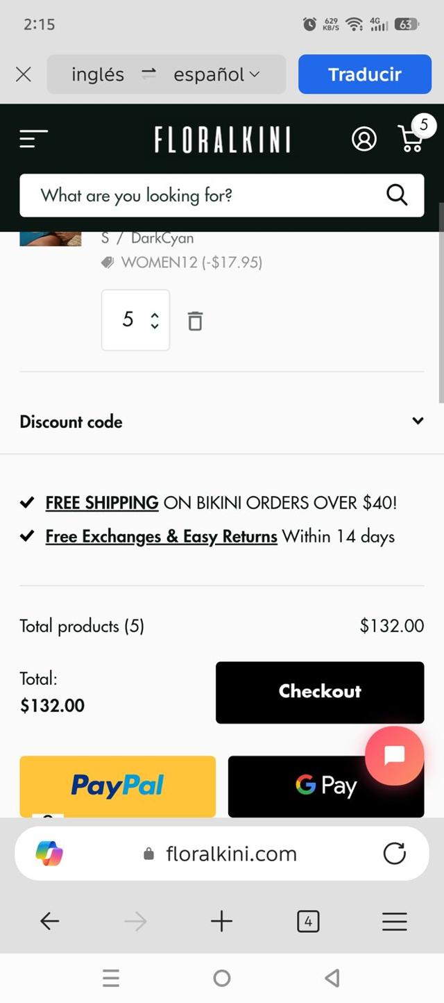 FloralKini checkout page showing FloralKini discount code box | Screenshot taken by SimplyCodes community member on Sep 12, 2025