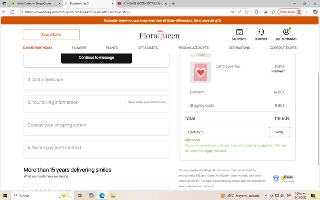 Flora Queen checkout page showing Flora Queen discount code box | Screenshot taken by SimplyCodes community member on Aug 24, 2025