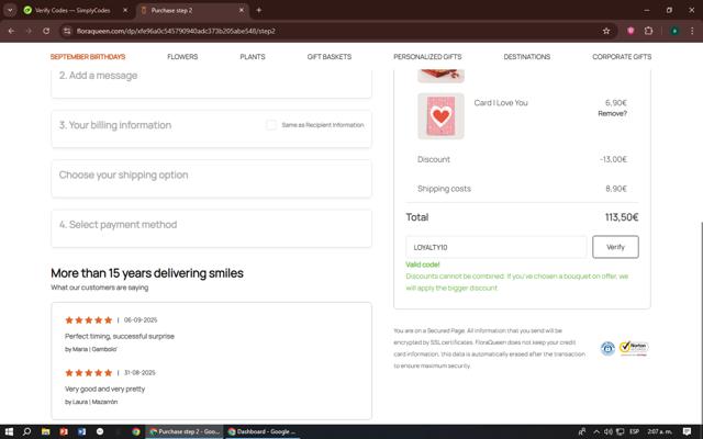 Flora Queen checkout page showing Flora Queen discount code box | Screenshot taken by SimplyCodes community member on Sep 15, 2025