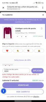 WISH coupon verification screenshot