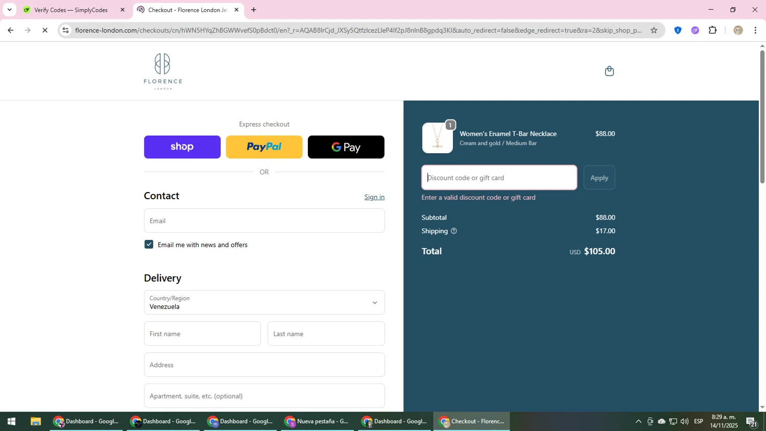 Florence London discount code screenshot showing code T15 applied at Florence London checkout page. Uploaded by SimplyCodes community member NobleScholar4826 on Nov 14, 2025