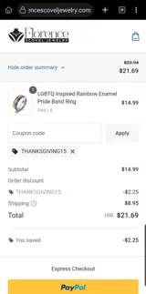 THANKSGIVING15 coupon verification screenshot