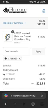 CYBER30 coupon verification screenshot