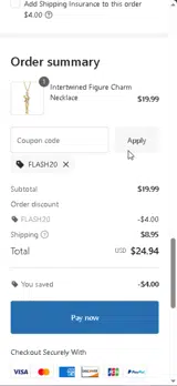 FLASH20 coupon verification screenshot