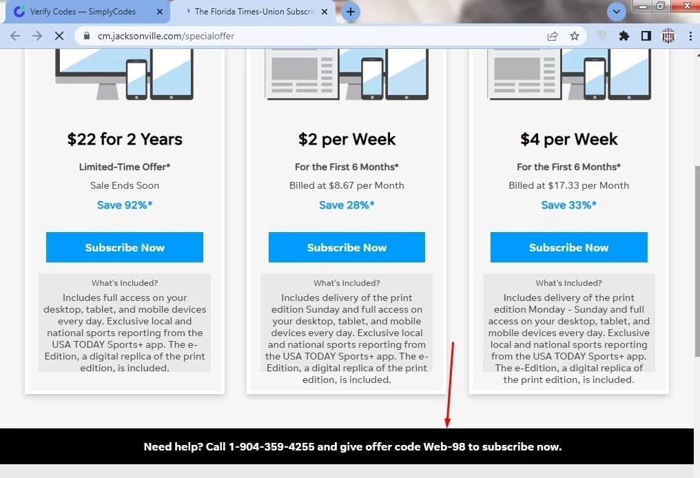 Florida Times-Union checkout page showing Florida Times-Union promo code box | Screenshot taken by SimplyCodes community member on Sep 28, 2022