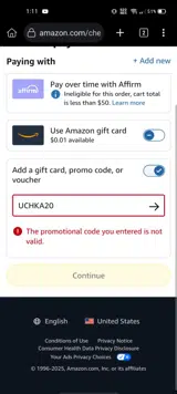 UCHKA20 coupon verification screenshot