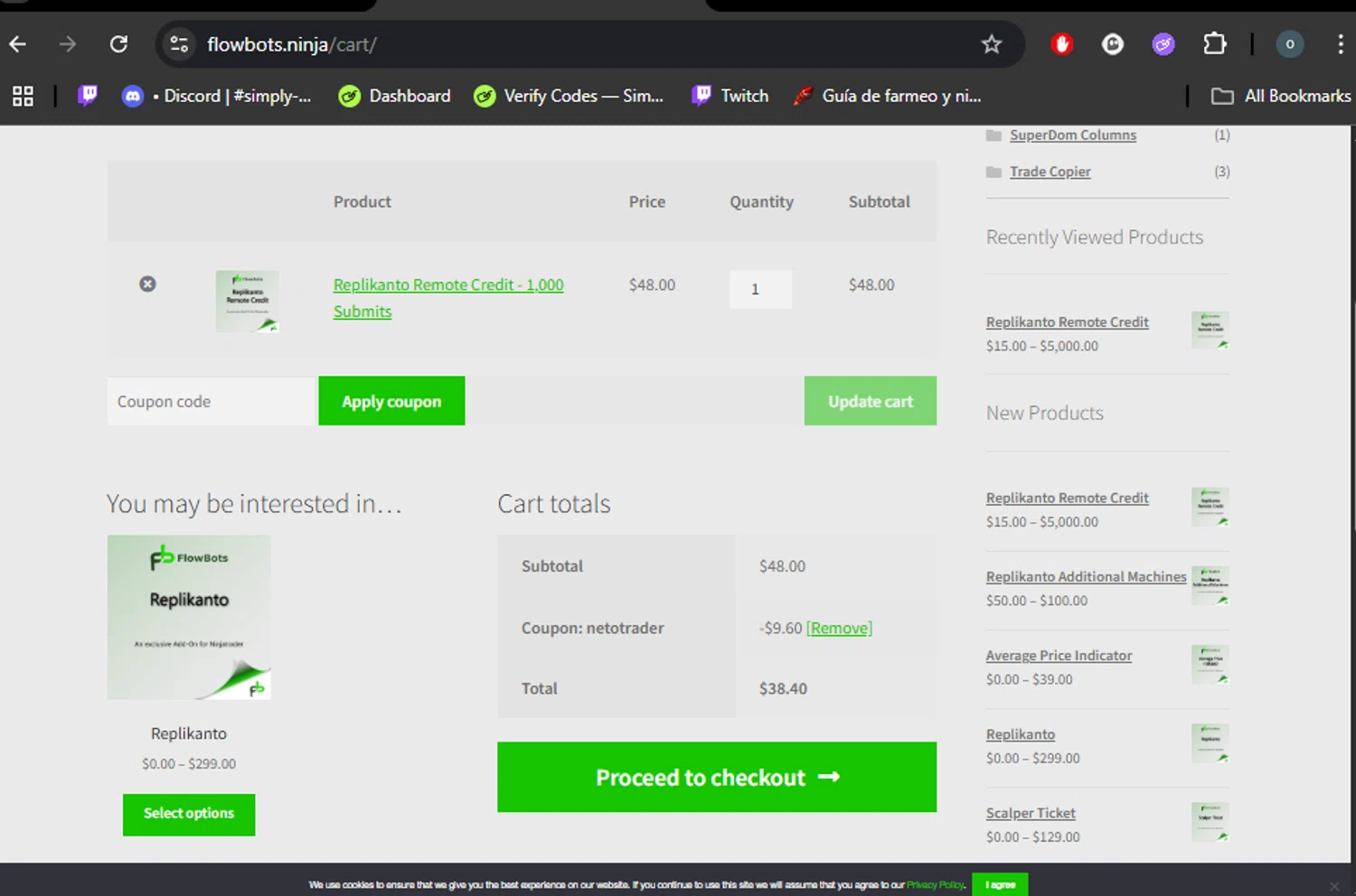 FlowBots coupon code screenshot showing code netotrader applied at FlowBots checkout page. Uploaded by SimplyCodes community member DealHero3744 on May 3, 2025