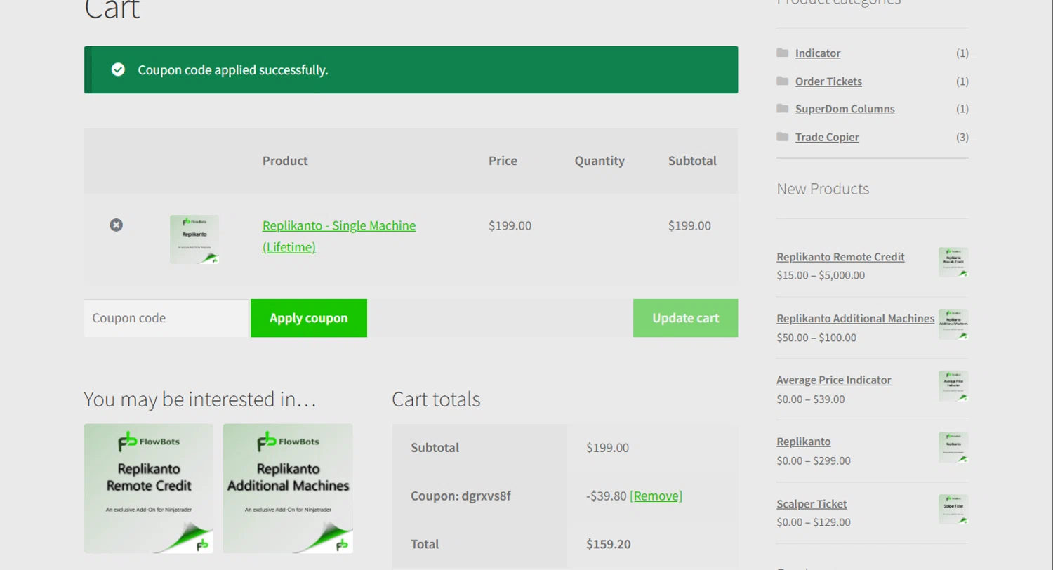 FlowBots coupon code screenshot showing code DGRXVS8F applied at FlowBots checkout page. Uploaded by SimplyCodes community member Omega77 on Oct 28, 2025