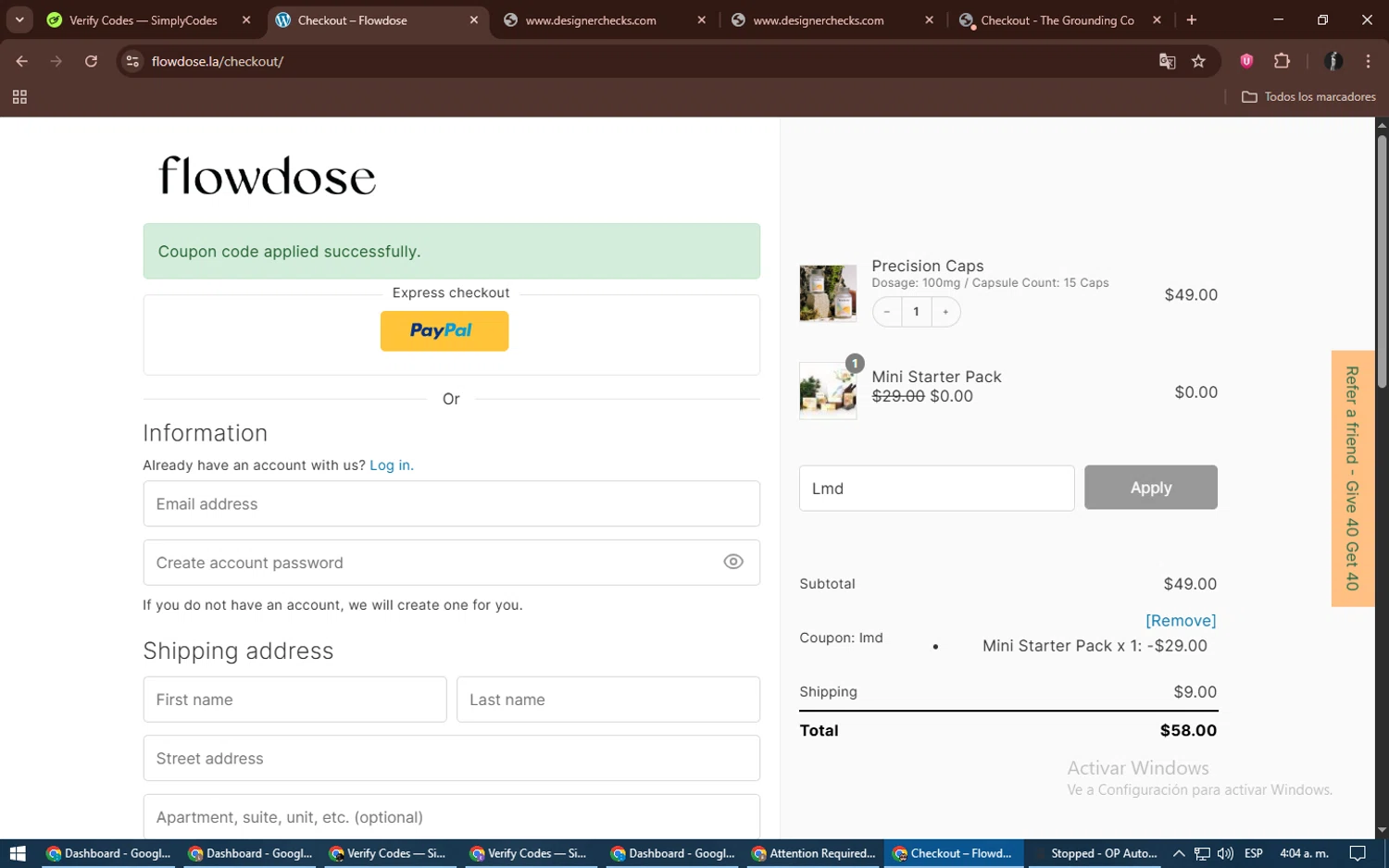Flowdose promo code screenshot showing code Lmd applied at Flowdose checkout page. Uploaded by SimplyCodes community member alexdaal on Jun 13, 2025