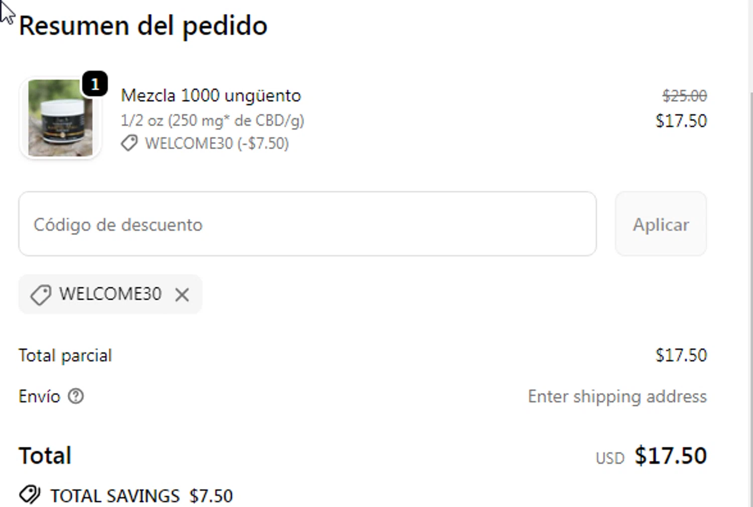FlowerChild promo code screenshot showing code welcome30 applied at FlowerChild checkout page. Uploaded by SimplyCodes community member cachirulo on Sep 28, 2025