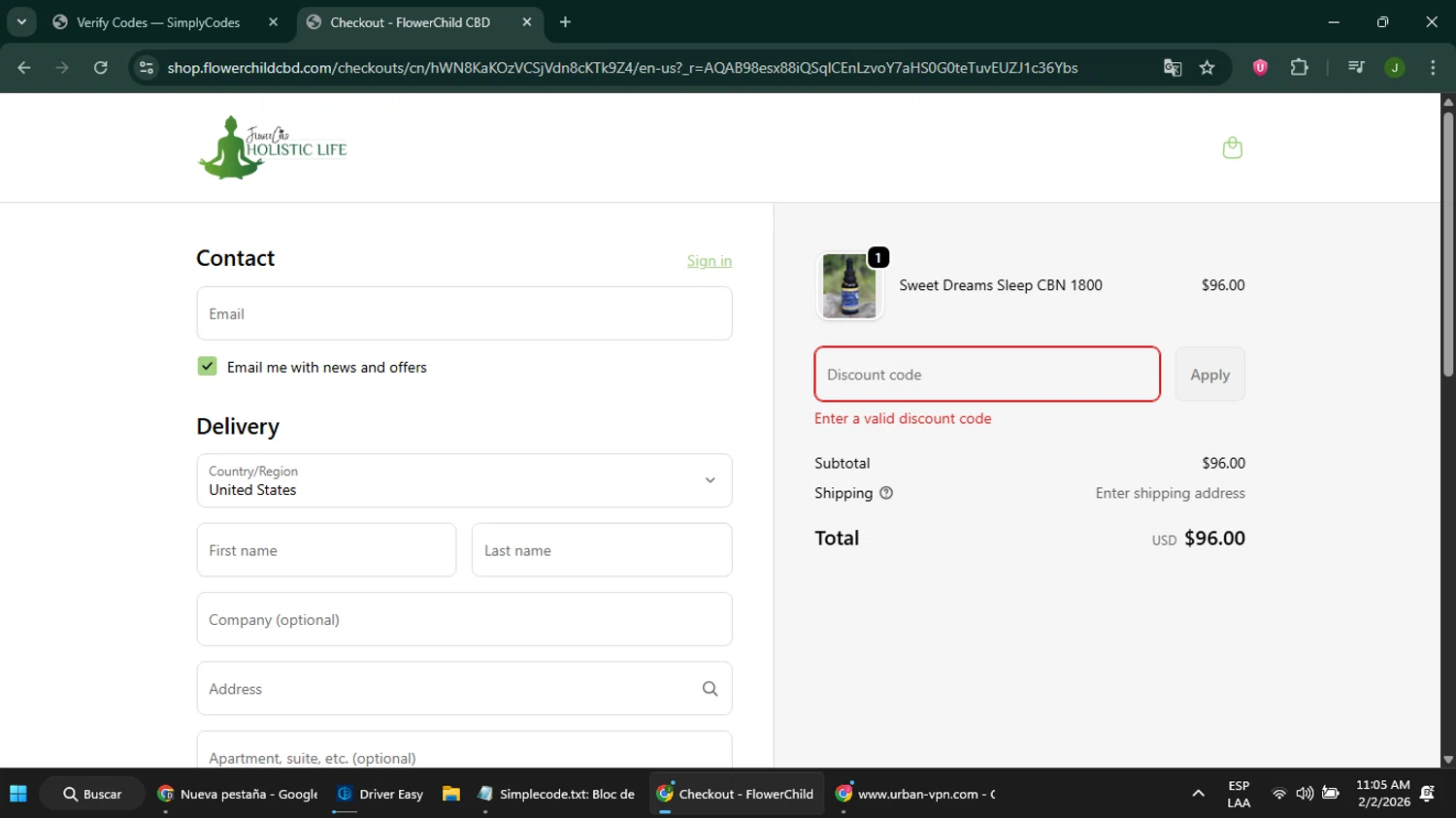FlowerChild promo code screenshot showing code HEALTHYBRAIN30 applied at FlowerChild checkout page. Uploaded by SimplyCodes community member ShieldFinder369 on Feb 2, 2026