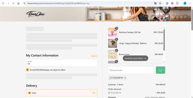 Flower Chimp checkout page showing Flower Chimp promo code box | Screenshot taken by SimplyCodes community member on Sep 16, 2025