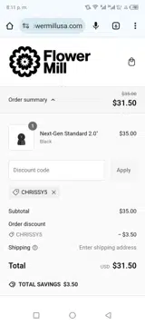 Flower Mill coupon verification screenshot