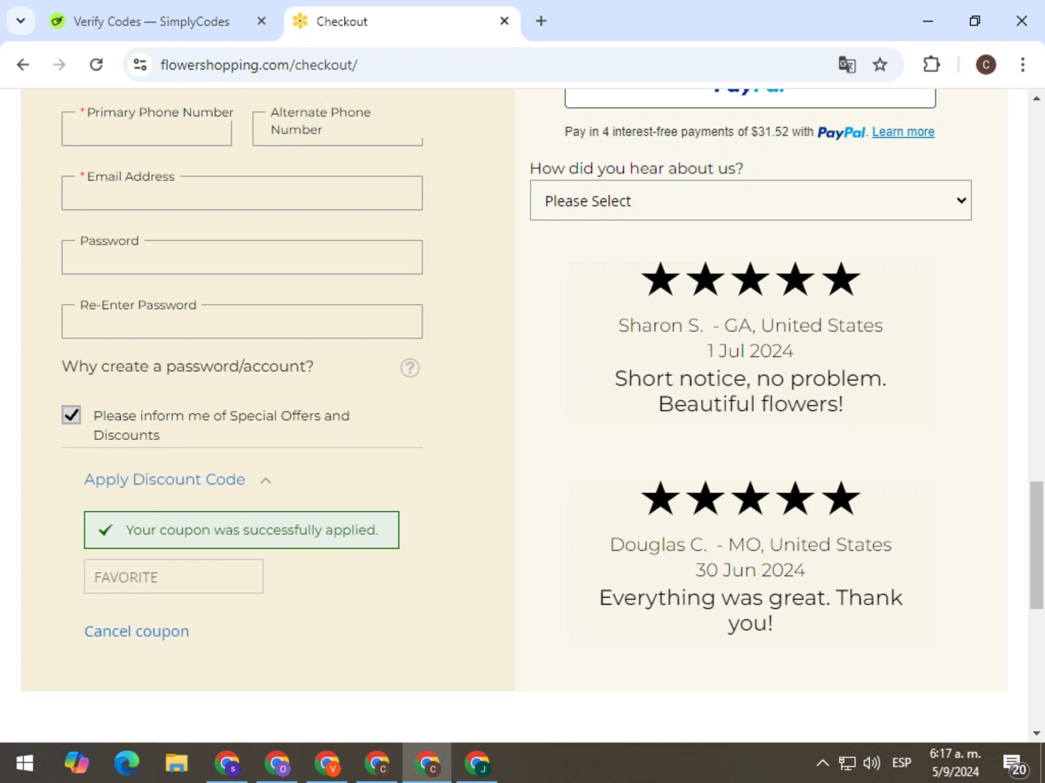 how to use Flower Shopping coupons