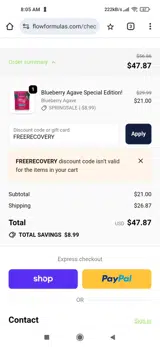 FREERECOVERY coupon verification screenshot