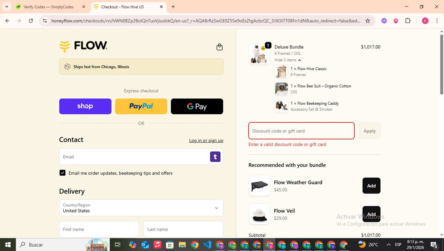 Flow Hive promo code screenshot showing code CODE10 applied at Flow Hive checkout page. Uploaded by SimplyCodes community member CouponHero7312 on Jan 30, 2026