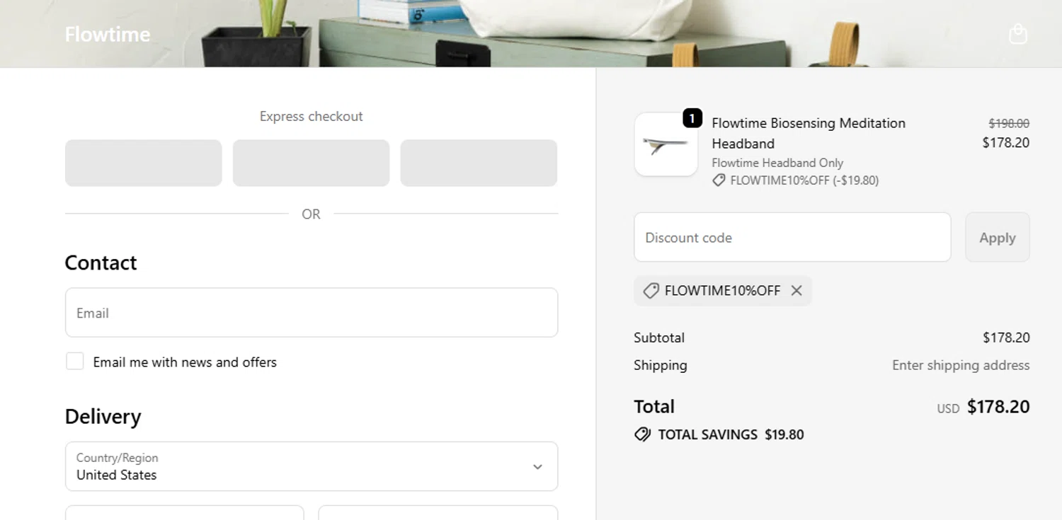Flowtime promo code screenshot showing code FLOWTIME10%OFF applied at Flowtime checkout page. Uploaded by SimplyCodes community member Loki_Odinson on Oct 5, 2025