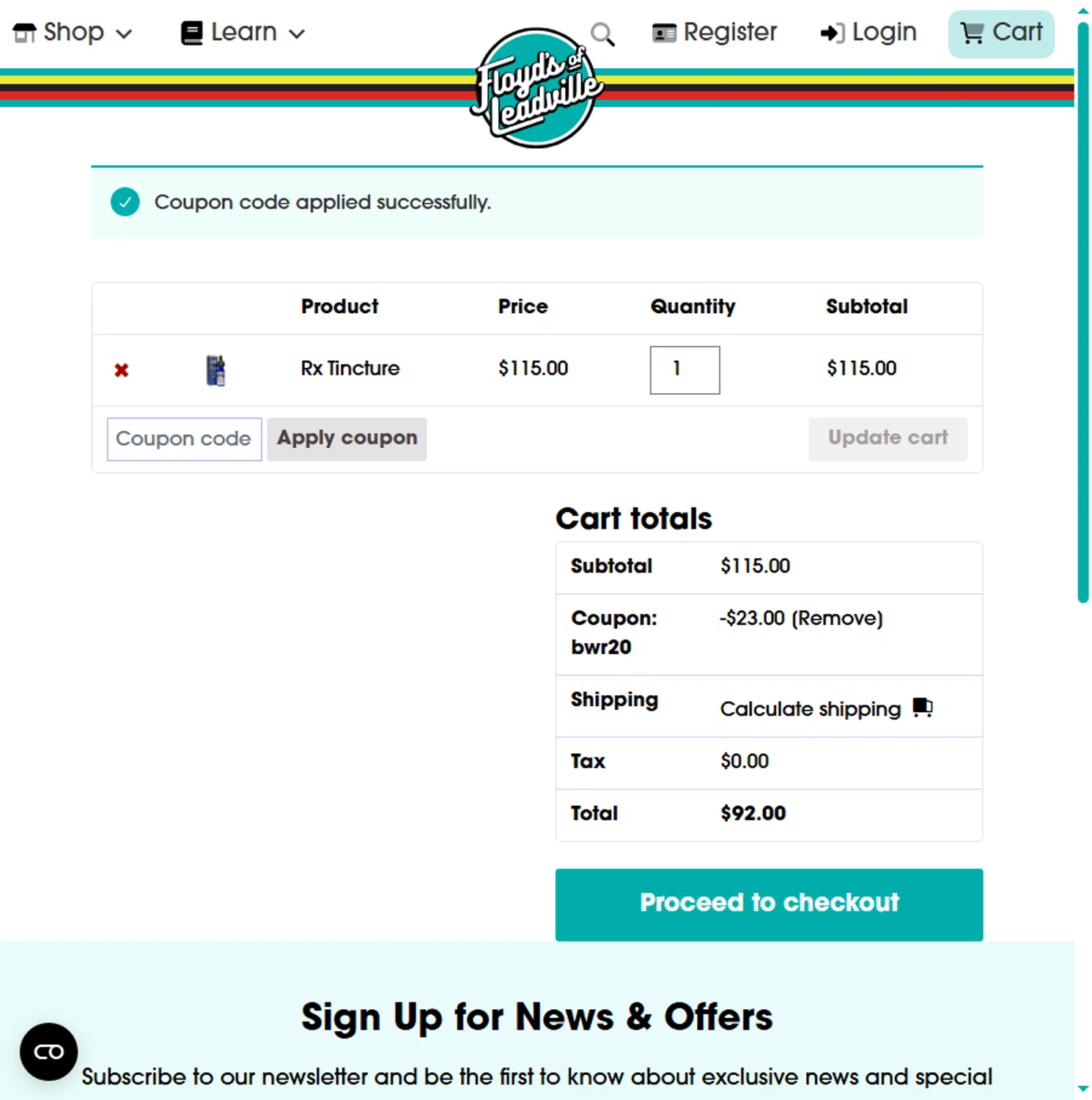 Floyd's of Leadville promo code screenshot showing code BWR20 applied at Floyd's of Leadville checkout page. Uploaded by SimplyCodes community member Alejandra10 on Jun 27, 2025