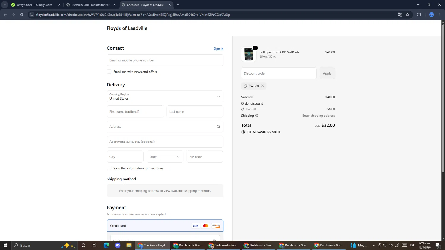 Floyd's of Leadville checkout page showing Floyd's of Leadville promo code box | Screenshot taken by SimplyCodes community member on Jan 13, 2026