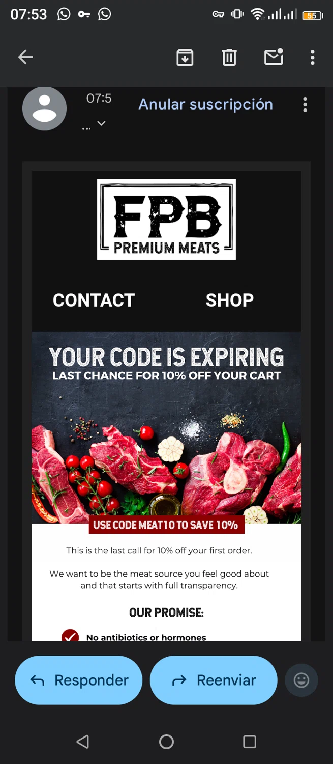 Florida Premium Beef promo code screenshot showing code Meat10 applied at Florida Premium Beef checkout page. Uploaded by SimplyCodes community member jimmytheis on Dec 21, 2025