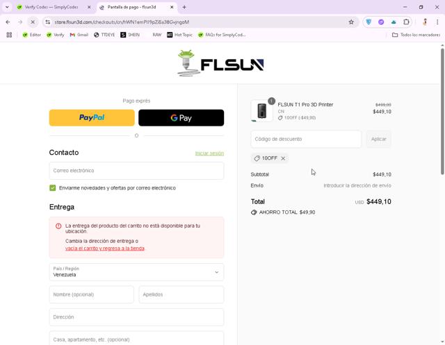 FLSUN checkout page showing FLSUN discount code box | Screenshot taken by SimplyCodes community member on Aug 11, 2025