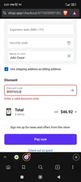 BEEFGOLD coupon verification screenshot